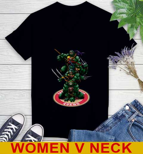 NFL Football San Francisco 49ers Teenage Mutant Ninja Turtles Shirt Women's V-Neck T-Shirt 2