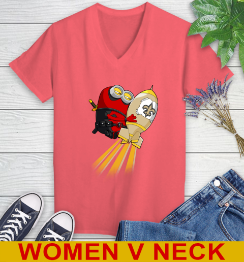NFL Football New Orleans Saints Deadpool Minion Marvel Shirt Women's V-Neck T-Shirt 6
