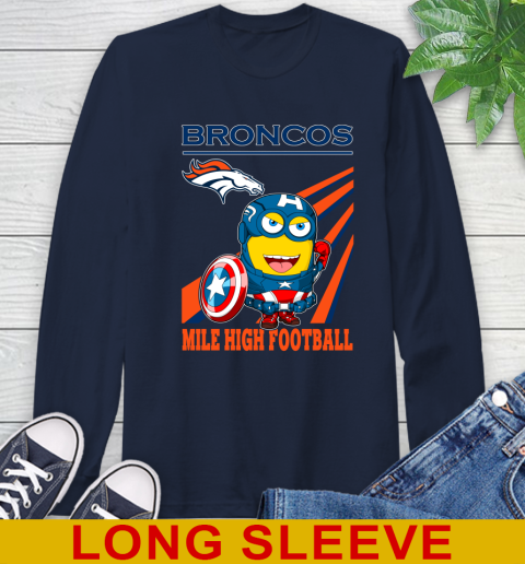 NFL Football Denver Broncos Captain America Marvel Avengers Minion Shirt Long Sleeve T-Shirt 3