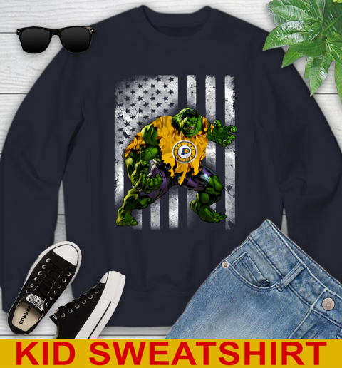 Indiana Pacers Hulk Marvel Avengers NBA Basketball American Flag Youth Sweatshirt 2