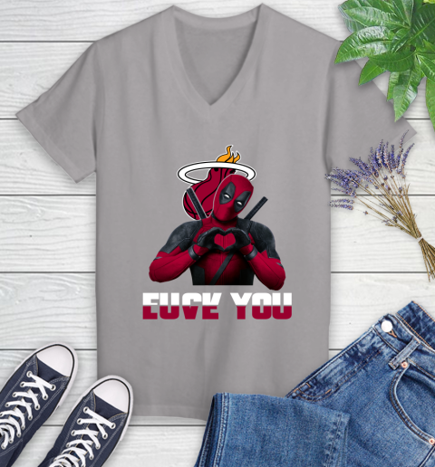 NBA Miami Heat Deadpool Love You Fuck You Basketball Sports Women's V-Neck T-Shirt 4