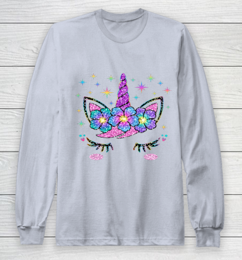 Unicorn Costume Rainbow Face Girls Long Sleeve T-Shirt 4