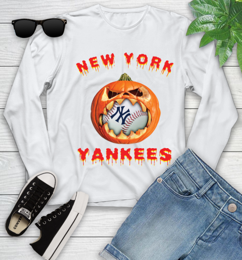 MLB New York Yankees Halloween Pumpkin Baseball Sports Youth Long Sleeve