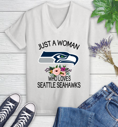 NFL Just A Woman Who Loves Seattle Seahawks Football Sports Women's V-Neck T-Shirt