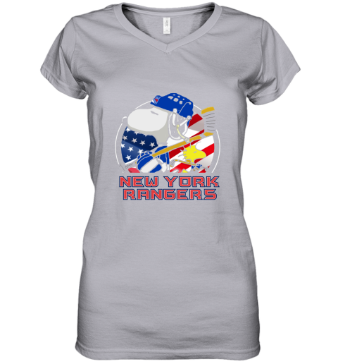 New York Ranger Ice Hockey Snoopy And Woodstock NHL Women's V-Neck T-Shirt
