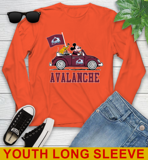 NHL Hockey Colorado Avalanche Pluto Mickey Driving Disney Shirt Youth Long Sleeve - Image 5
