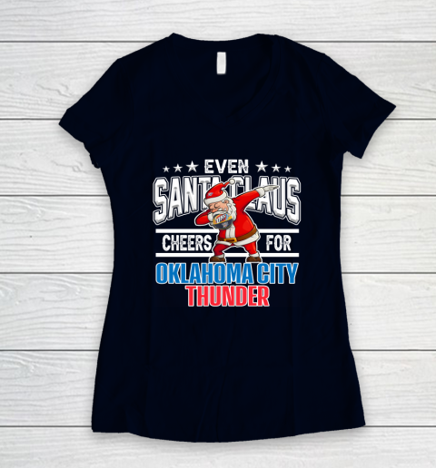 Oklahoma City Thunder Even Santa Claus Cheers For Christmas NBA Women's V-Neck T-Shirt 2