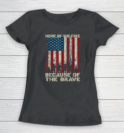 Home Of The Free Because Of The Brave Distress American Flag Women's T-Shirt
