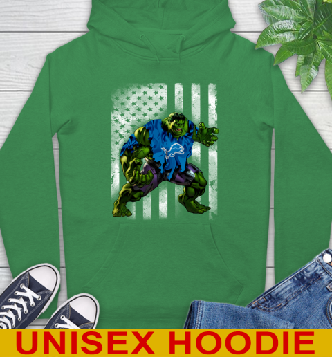 Detroit Lions Hulk Marvel Avengers NFL Football American Flag Hoodie 8
