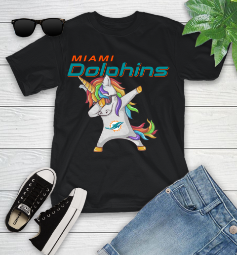 Miami Dolphins NFL Football Funny Unicorn Dabbing Sports Youth T-Shirt 2