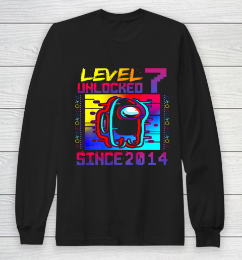 Disstressed Level 7 Unlocked Among With Us 7th Birthday Long Sleeve T-Shirt