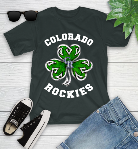 MLB Colorado Rockies Three Leaf Clover St Patrick's Day Baseball Sports Youth T-Shirt 6