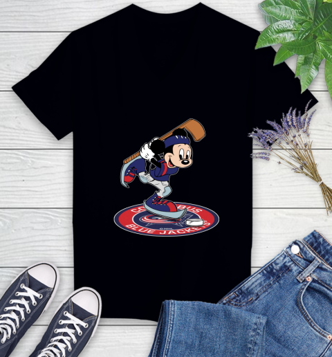 NHL Hockey Columbus Blue Jackets Cheerful Mickey Disney Shirt Women's V-Neck T-Shirt
