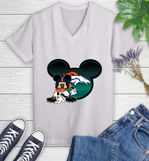 NFL Denver Broncos Mickey Mouse Disney Football T Shirt Women's V-Neck T-Shirt