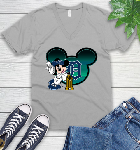 MLB Detroit Tigers The Commissioner's Trophy Mickey Mouse Disney V-Neck T-Shirt 4