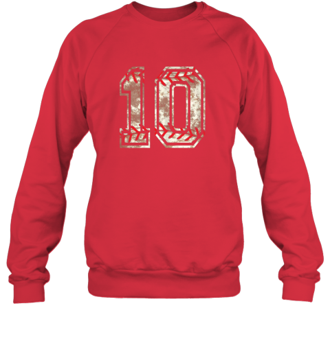 jeob baseball jersey number 10 vintage distressed sweatshirt 35 front red