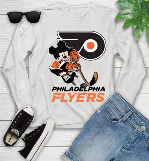 NHL Philadelphia Flyers Mickey Mouse Disney Hockey T Shirt Youth Long Sleeve
