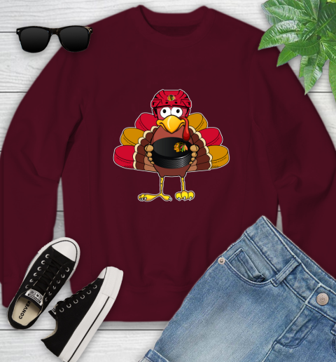 Chicago Blackhawks Turkey Thanksgiving Day Youth Sweatshirt 5