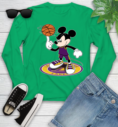 NBA Basketball Los Angeles Lakers Cheerful Mickey Disney Shirt Youth Long Sleeve 6