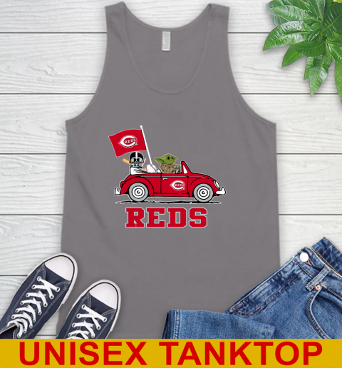 MLB Baseball Cincinnati Reds Darth Vader Baby Yoda Driving Star Wars Shirt Tank Top 7