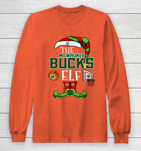 Milwaukee Bucks Christmas ELF Funny NBA Long Sleeve T-Shirt 3