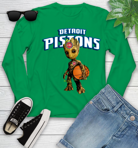 Detroit Pistons NBA Basketball Groot Marvel Guardians Of The Galaxy Youth Long Sleeve 6