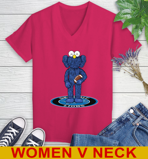NFL Football Detroit Lions Kaws Bff Blue Figure Shirt Women's V-Neck T-Shirt 10