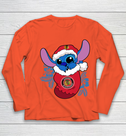 Chicago Blackhawks Christmas Stitch In The Sock Funny Disney NHL Youth Long Sleeve 4