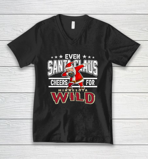 Minnesota Wild Even Santa Claus Cheers For Christmas NHL V-Neck T-Shirt