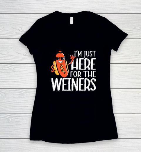 Funny Hot Dog I'm Just Here For The Wieners Sausage Women's V-Neck T-Shirt