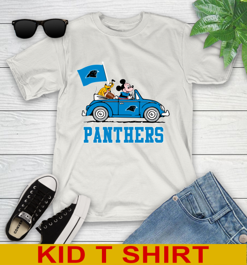 NFL Football Carolina Panthers Pluto Mickey Driving Disney Shirt Youth T-Shirt 12