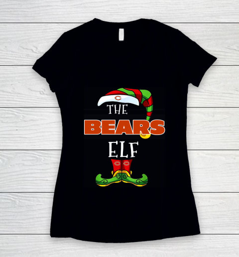 Chicago Bears Christmas ELF Funny NFL Women's V-Neck T-Shirt