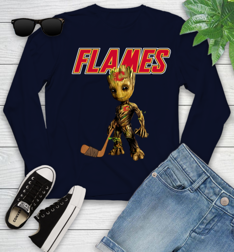 Calgary Flames NHL Hockey Groot Marvel Guardians Of The Galaxy Youth Long Sleeve 3
