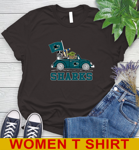 NHL Hockey San Jose Sharks Darth Vader Baby Yoda Driving Star Wars Shirt Women's T-Shirt 8