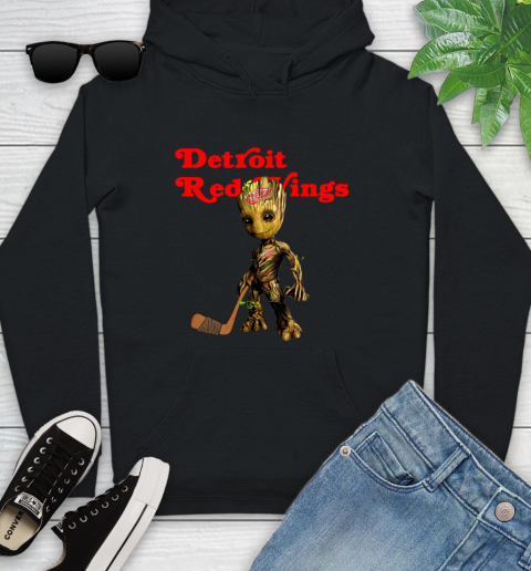 Detroit Red Wings NHL Hockey Groot Marvel Guardians Of The Galaxy Youth Hoodie 2