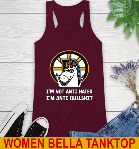Boston Bruins NHL Hockey Unicorn I'm Not Anti Hater I'm Anti Bullshit Racerback Tank 3
