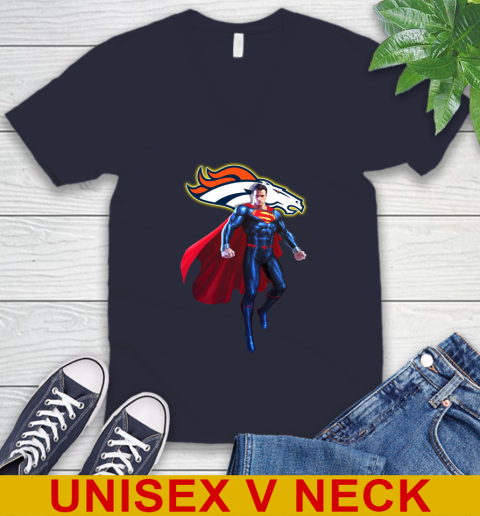 NFL Superman DC Sports Football Denver Broncos V-Neck T-Shirt 3
