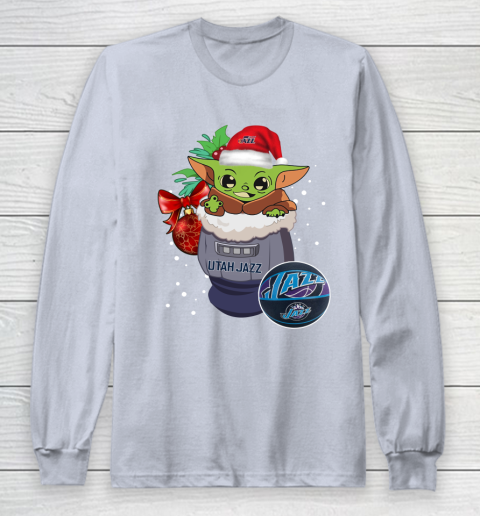 Utah Jazz Christmas Baby Yoda Star Wars Funny Happy NBA Long Sleeve T-Shirt 6