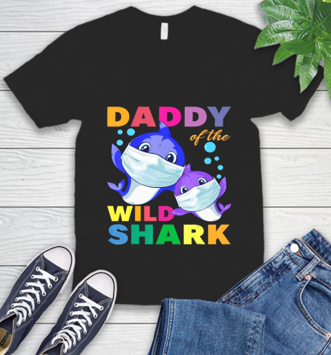 Nurse Shirt Daddy Of The Baby Shark Wearing Medical Mask To Stay Safe T Shirt V-Neck T-Shirt