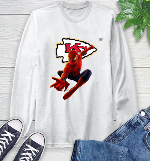 NFL Spider Man Avengers Endgame Football Kansas City Chiefs Long Sleeve T-Shirt