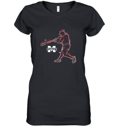 Mississippi State Bulldogs Baseball Player On Fire Women's V-Neck T-Shirt