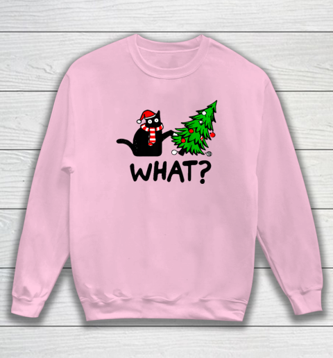 Funny Black Cat Gift Pushing Christmas Tree Over Cat What Sweatshirt 5