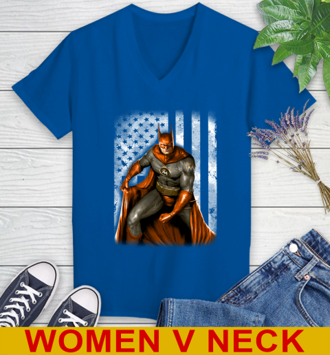 Miami Marlins MLB Baseball Batman DC American Flag Shirt Women's V-Neck T-Shirt 9