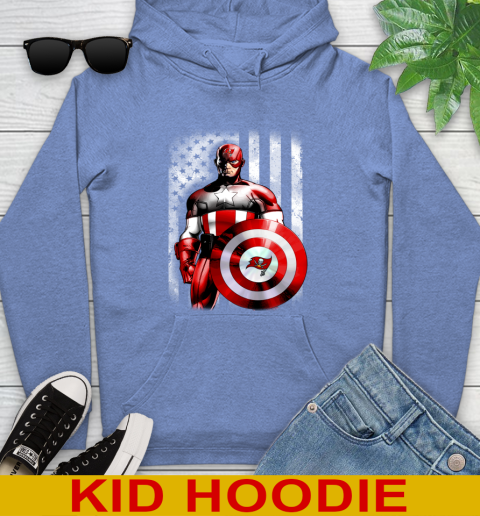 Tampa Bay Buccaneers NFL Football Captain America Marvel Avengers American Flag Shirt Youth Hoodie 12