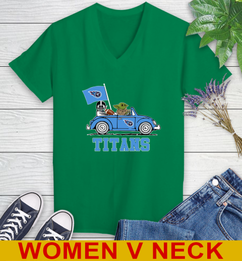 NFL Football Tennessee Titans Darth Vader Baby Yoda Driving Star Wars Shirt Women's V-Neck T-Shirt 6