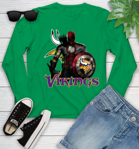 NFL Captain America Thor Spider Man Hawkeye Avengers Endgame Football Minnesota Vikings Youth Long Sleeve 6