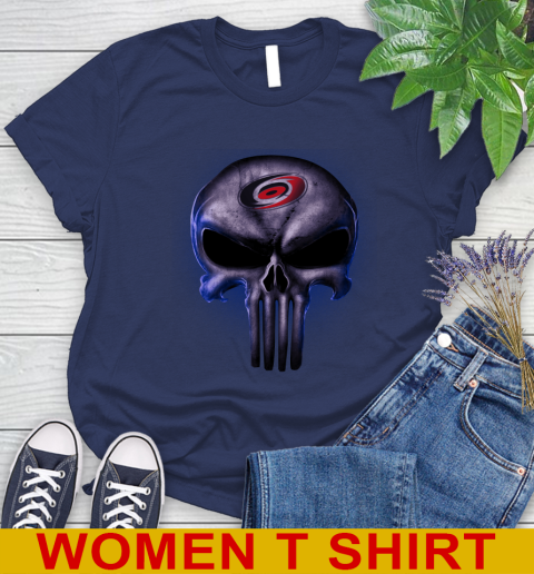 Carolina Hurricanes NHL Hockey Punisher Skull Sports Women's T-Shirt 12