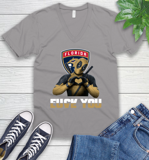 NHL Florida Panthers Deadpool Love You Fuck You Hockey Sports V-Neck T-Shirt 3