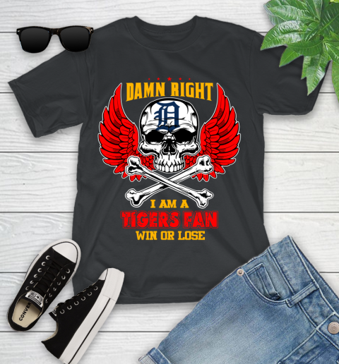 MLB Damn Right I Am A Detroit Tigers Win Or Lose Skull Baseball Sports Youth T-Shirt