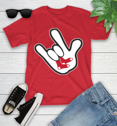 Boston Red Sox MLB Baseball Mickey Rock Hand Disney Youth T-Shirt 10